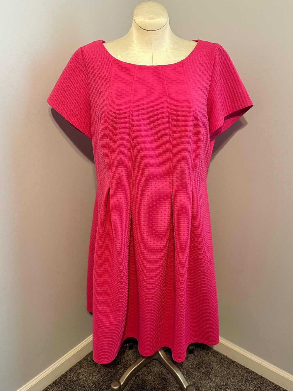 Bright Pink Short-Sleeve A-Line Dress